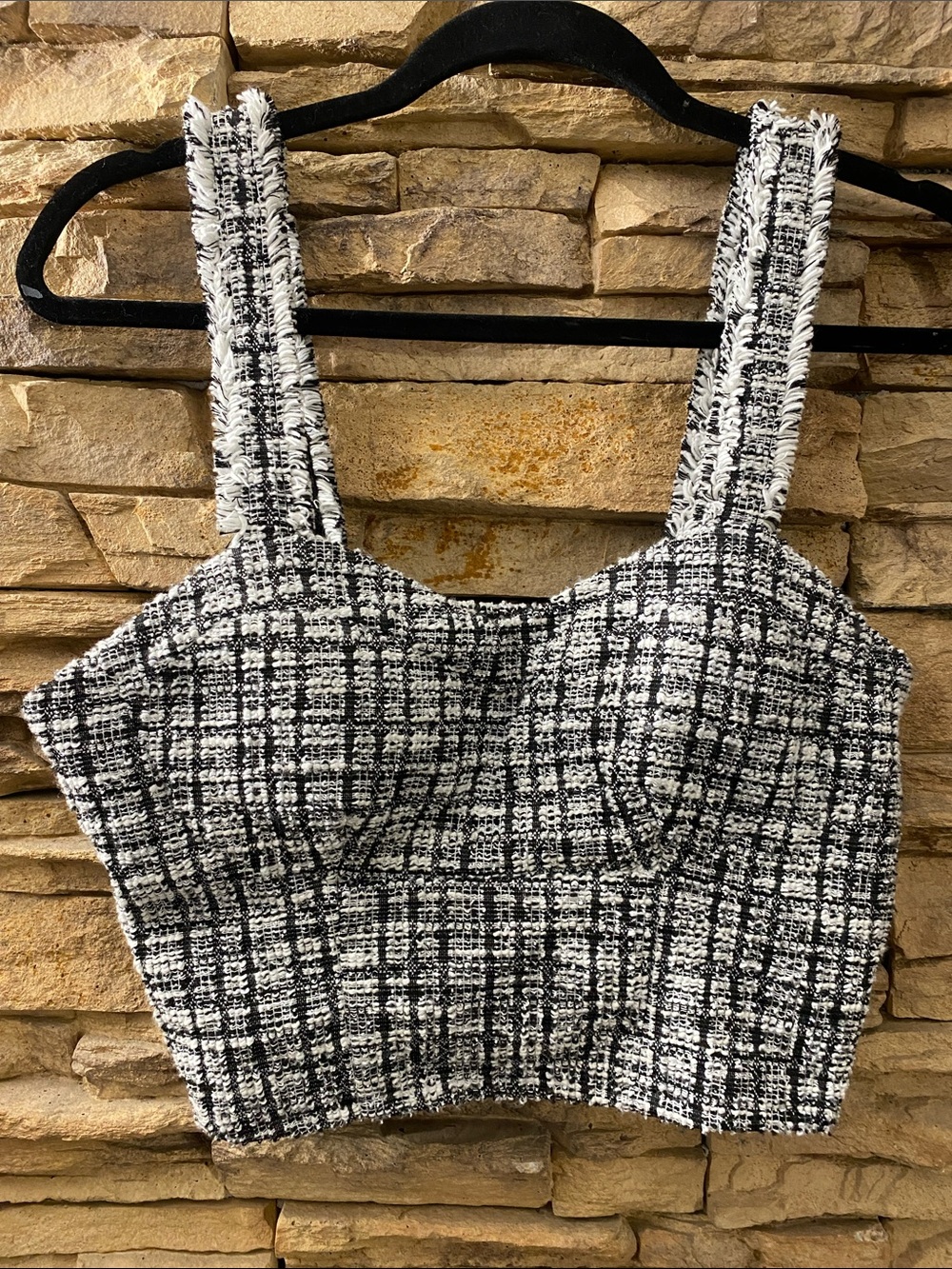 Madden NYC Black and White Tweed Plaid Bustier Crop Top Medium